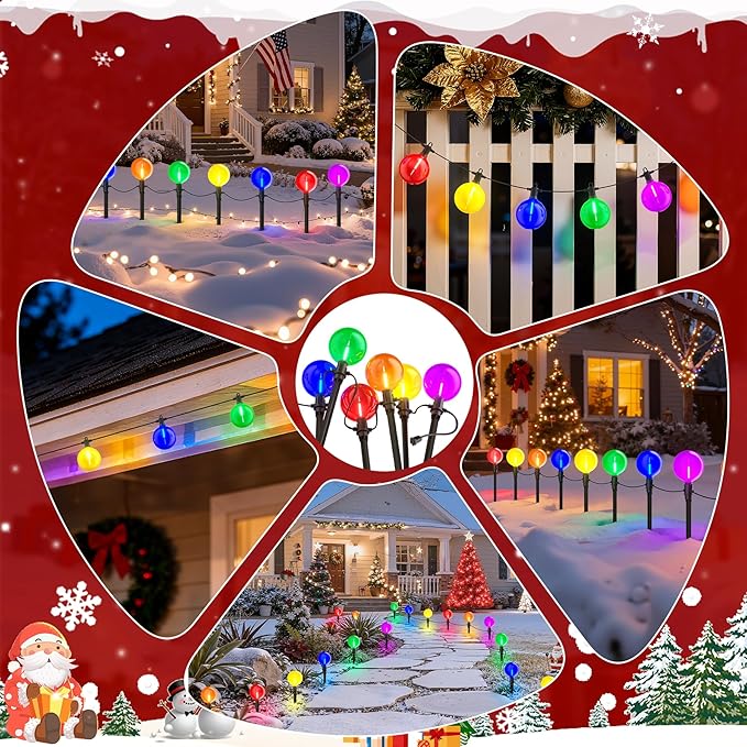 Outdoor Jumbo G40 Christmas Pathway Lights 23FT Connectable Walkway Lights with 12 G80 Multicolor LED Bulbs for Driveway Yard Lawn Garden