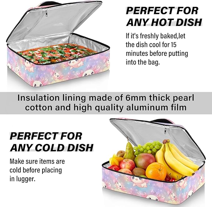 Casserole Carrier Kawaii AxolotlsInsulated Casserole Carrier for Hot or Cold Food Thermal Lunch Tote for Potluck Parties Picnic Beach Fits 9 x 13 Inches Baking Dish