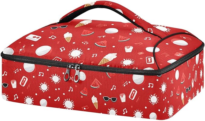 Casserole Carrier Sun and Beach Ball PatternInsulated Casserole Carrier for Hot or Cold Food Thermal Lunch Tote for Potluck Parties Picnic Beach Fits 9 x 13 Inches Baking Dish