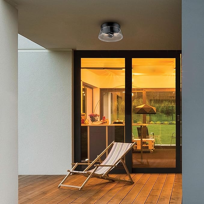 GLOBE Electric 44777 Aleyna 2-Light Outdoor Flush Mount Ceiling Light Matte Black Clear Glass Shade Bulb Not Included