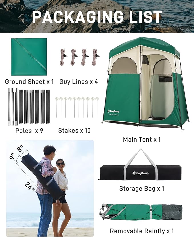 KingCamp Shower Tent Portable Privacy Tent Outdoor Camping 1/2 Room Toilet Tents with Shower Bag &amp Dressing Room for Beach Camping &amp Hiking
