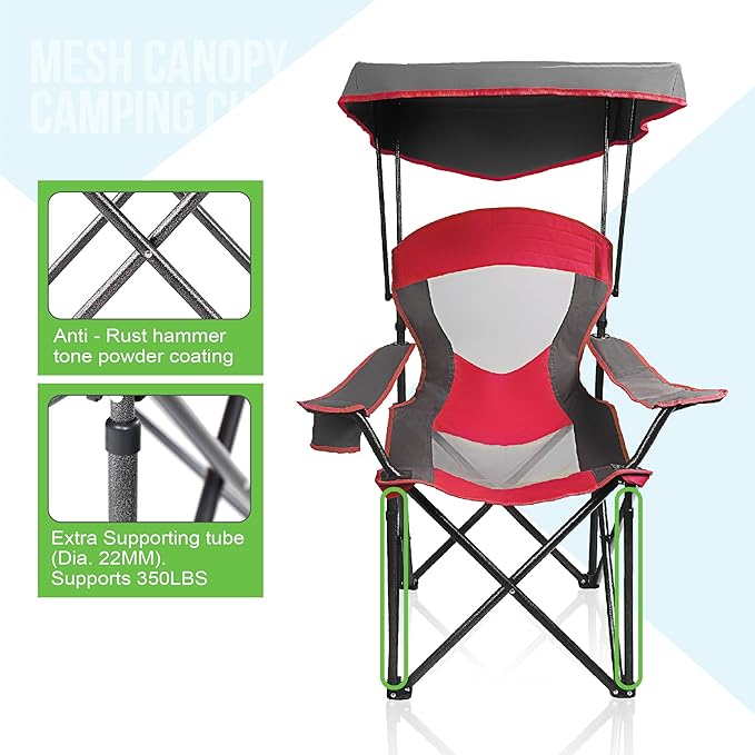 ALPHA CAMP Heavy Duty Canopy Camping Chair 350 lbs Capacity Oversized Folding Chair with Adjustable Sunshade Portable Sunshade Chair with Cup Holder for Beach Fishing Outdoor