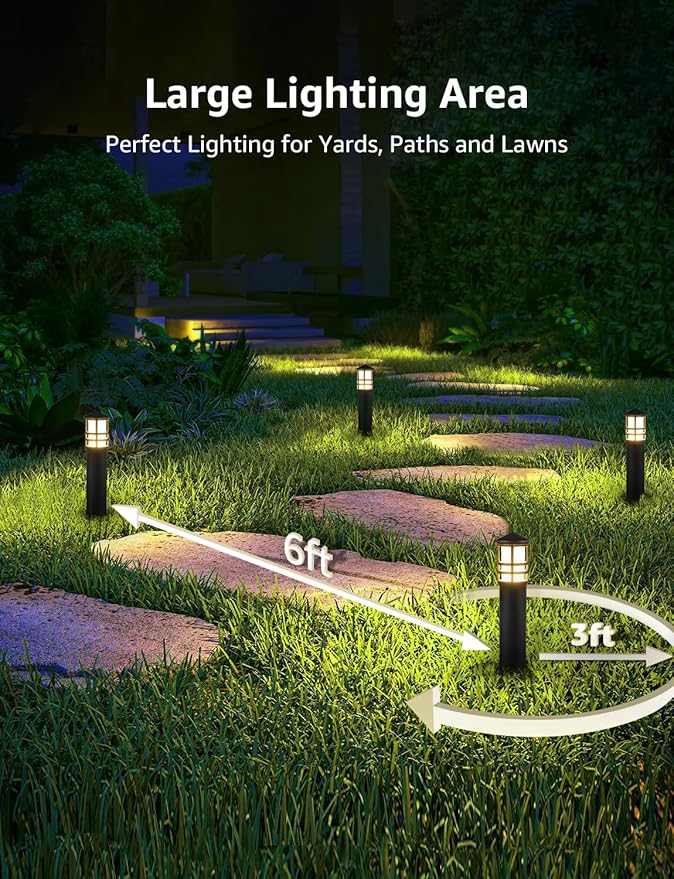 SUNVIE 12-Pack Low Voltage Landscape Pathway Lights 3W Outdoor Landscape Lighting 3000K 12-24V LED Bollard Path Lights Wired CRI 90+ Aluminum Pathway Lighting for Walkway Yard Garden ETL Listed Cord