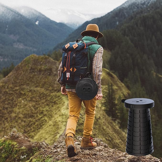 ALEVMOOM Collapsible Stool with Cushion Portable Telescoping More Sturdy Load Capacity 200kg Retractable Adjustable Camping Folding Stool for Outdoor Hiking BBQ Climb