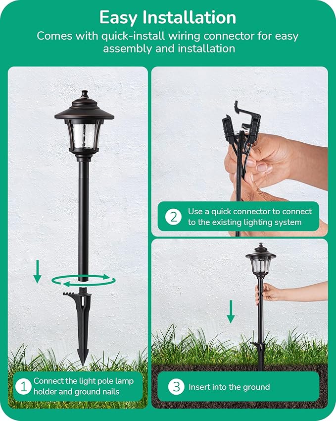EDISHINE Low Voltage Landscape Lights 12V 3W 120LM 3000K Seed Glass Outdoor Landscape Path Lights with Connectors ORB Waterproof Electric LED Pathway Light Wired for Walkway Garden Yard 6 Pack