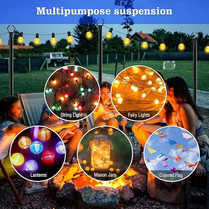 SINLEY 4 Pack String Light Poles10 Ft Metal Poles with Fork for Outdoor String LightsOutdoor Light Poles with ForkPoles/Post/Stand for OutsidePatioDeckBackyardGarden WeddingParty