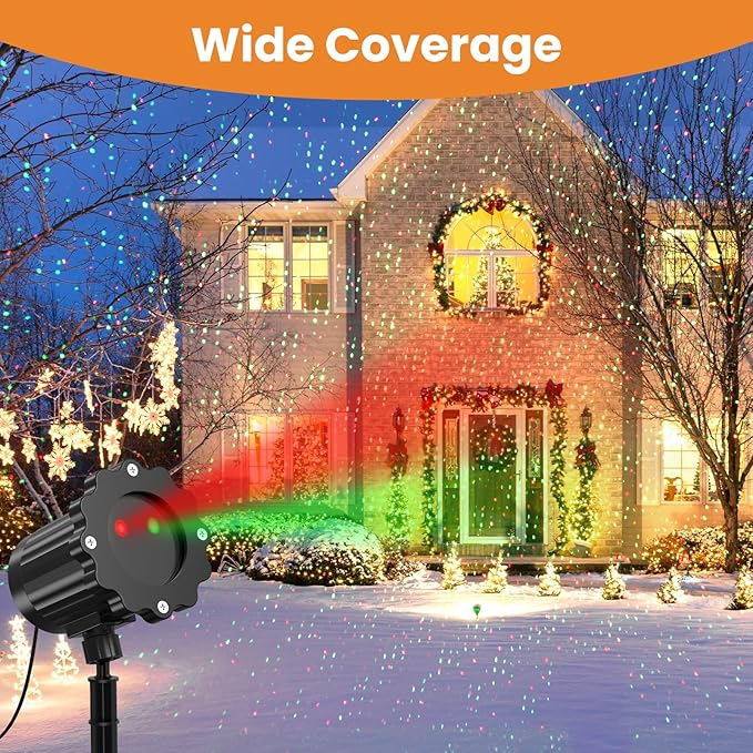 Christmas Projector Lights Outdoor Waterproof Christmas Laser Lights Outdoor with Remote Landscape Spotlight Red and Green Star Show Laser Projection for Garden House Decor Holiday Xmas Decoration