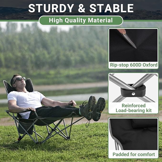 #WEJOY 2-in-1 Camping Chair Reclining Lightweight Folding Camping Chair with Adjustable Backrest &amp Footrest Camping Lounge Chair with Headrest Cup Holder Storage Bag for Beach Lawn Concert
