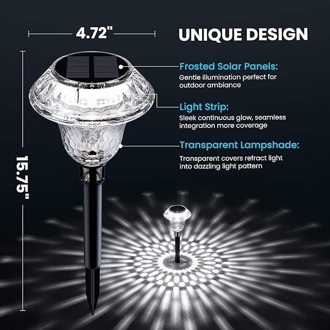 Solar Pathway Lights Garden Decor for Yard Solar Garden Lights for Outside Waterproof Landscape Lighting Garden Decorative for Walkway Driveway Yard Landscape Lawn (8 Pack Cold White)