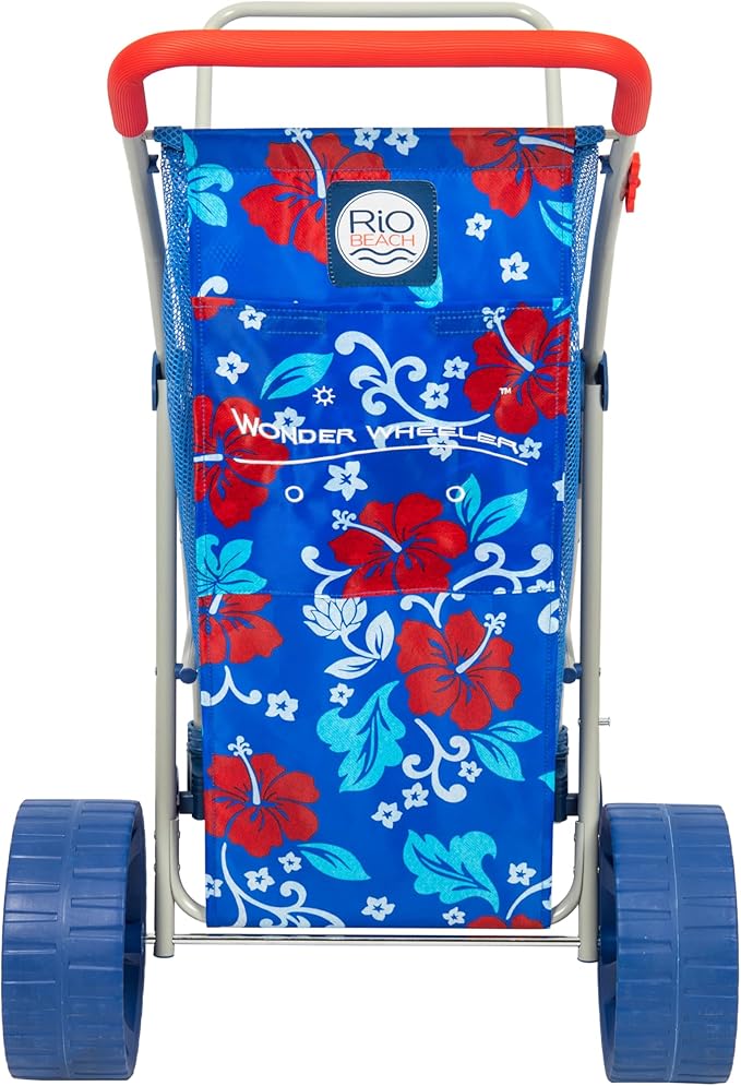 Rio Beach Wonder Wheeler II Wide Utility Lawn and Beach Foldable Cart Hibiscus Print