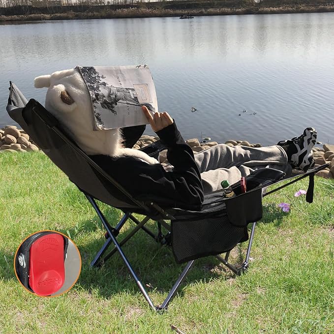 Reclining Camping Chair with Removable Footrest Lounge Chair with Headrest Cotton Cushion Portable Adjustable Folding Chairs