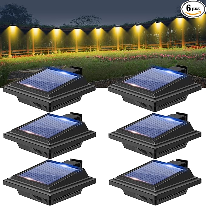 Gutter Solar Patio Decor Lights 40 LED Deck Outdoor Waterproof Fence for Wall Backyard Porch Pool Step Stairs Yard Garden Pathway (6 Pack-Black Warm White)