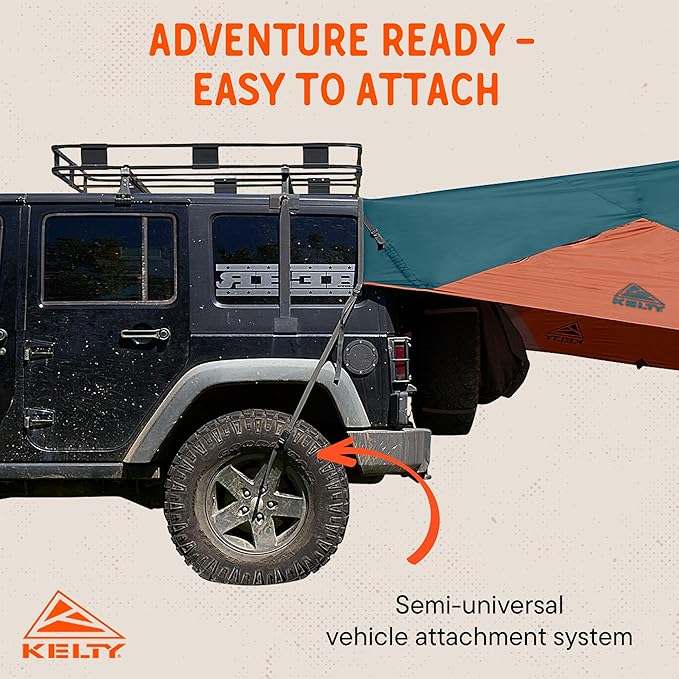 Kelty Waypoint Tarp Reflecting Pond/Gingerbread Semi-Universal Vehicle Mounting System Enhanced Protection from The Elements Single-Pole Design Shark-Mouth Carry Bag for Easy Transport &amp Mor