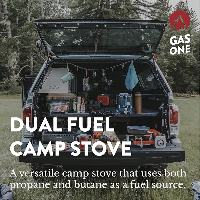 GasOne 15000 BTU Propane or Butane Stove Dual Fuel Stove Portable Camping Stove - Patented - with Carrying Case Great for Emergency Preparedness Kit