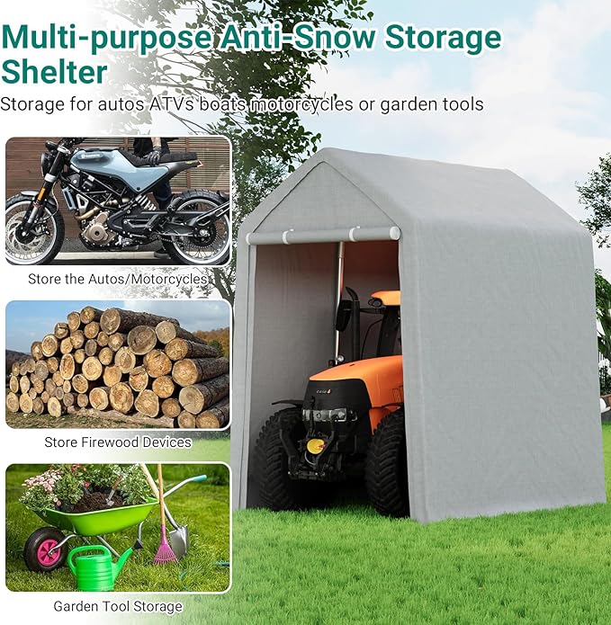 12×12 ft Outdoor Storage Sheds Portable Storage Shelter Shed with Roll up Zipper Doors Waterproof Outside Utility Shed Garage Tent for Motorcycle Bicycles and Camping Tools