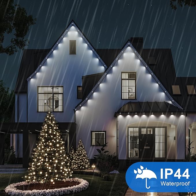 Permanent Christmas Outdoor Lights50ft 36LED Eaves Lights with Remote8 Modes Waterproof Outdoor Eave Connectable Christmas String Lights for Indoor Party (White)