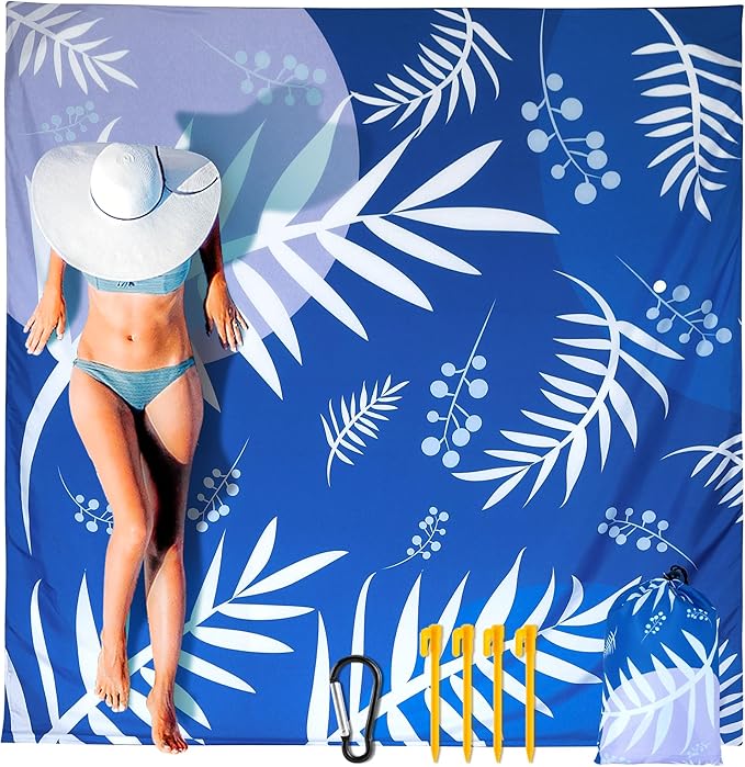 Beach Blanket Waterproof Sandproof Extra Large Beach Mat 79 X 83/120x108for 1-8 Adults Quick Drying Durable Outdoor Picnic Mat for Beach Travel Camping Hiking