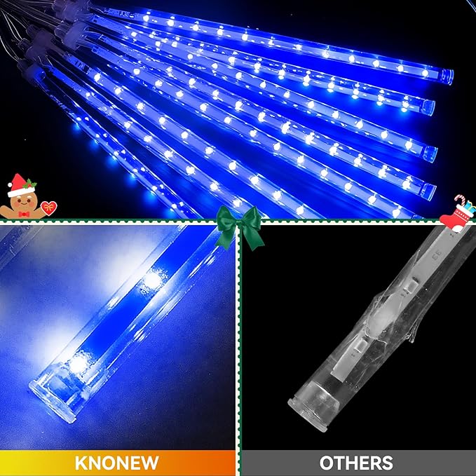 KNONEW 40 Tubes 1120 LED Meteor Shower Lights Christmas Lights Outdoor Plug in Waterproof Falling Rain Light for Xmas Tree Wedding Party Garden Holiday Rooftop Decorations (Blue)