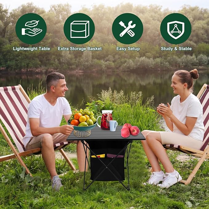 Portable Camping Table Camping Table Foldable with Basket Storage and Carrying Bag Ultralight Aluminum Alloy Beach Table for Camping Picnic BBQ Beach Party