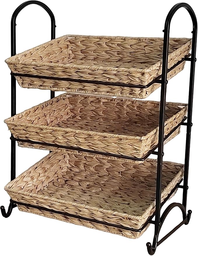 Stackable Candy Display Rack with Rattan |Stackable Candy Organizer|Multi-Function Snack Rack&ampShelf for Chips |Perfect Display Solution for Stores (Brown Large)