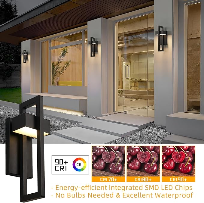 tewei 16.5'' Modern LED Outdoor Wall Sconce Integrated LED Outdoor Light Fixtures Wall Mount Exterior Lights Black Front Porch Outside Lighting for House Backyard Warm White 3000K 1 Pack