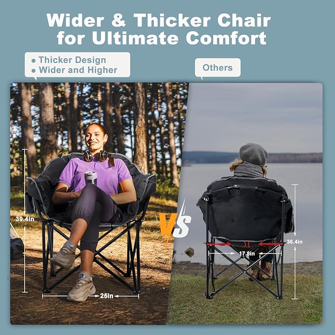 MOPHOTO Heated Camping Chair Portable Heated Camping Chairs Outdoor Padded Oversized Heated Folding Chairs Outdoor Sports Heating Lawn Chair Patio Lounge Chairs for Adults