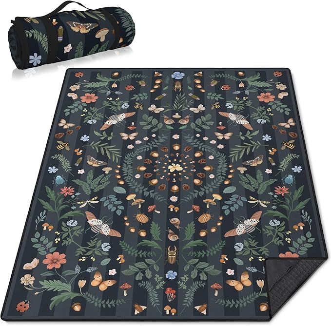 Mushroom Picnic Blankets Waterproof Foldable 80″X80″ Extra Large Picnic Mat Insect Outdoor Blanket for Grass Packable Beach Blanket Sandproof Picnic Accessories for Camping Music Festival Park Lawn