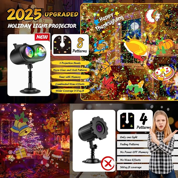 Christmas Projector Lights Outdoor with Ocean Wave &amp Firefly Light 10 Slides/80 Patterns Holiday Projection Lights Indoor with Remote &amp Timer Waterproof Light Projector Christmas Decorations