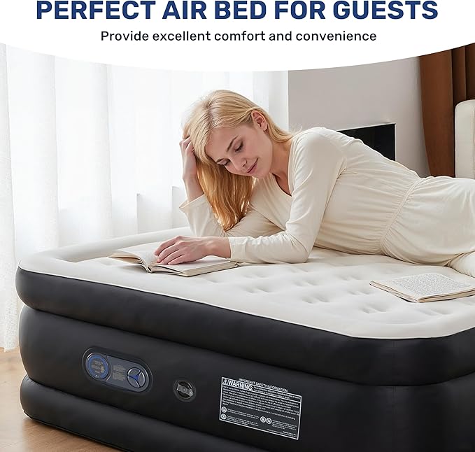 Simple Deluxe Queen Camping Air Mattress with Built-in Electric High-Speed Pump Bed Height Blow Up Inflatable Airbed with Carrying Bag for Home Guests &amp Travel Waterproof Foldable Portable