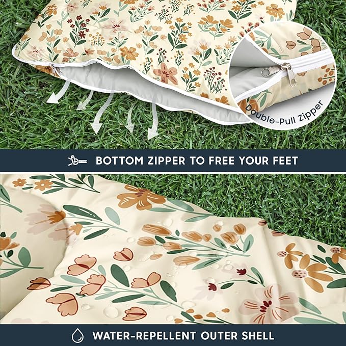 Wake In Cloud - Kids Sleeping Bag for Girls Toddlers Camping in Warm Cold Weather Backpacking Lightweight Compact Outdoor Liner for 3 Seasons Summer Spring Fall Flowers Orange Cream