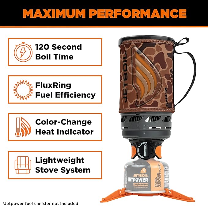 Jetboil Flash Portable Fast Boil Stove for Camping and Backpacking with 1-Step Auto Ignition Propane/Isobutane Burner with Cooking Cup