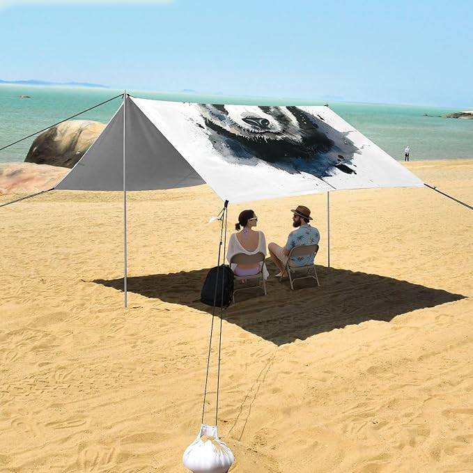 ALAZA Watercolor Panda Portrait Beach Tent Sun Shelter UPF50+ Protection Beach Shade Canopy w/ 4 Sandbags for Outdoor Camping Fishing Backyard Fun Picnic 10x9 ft
