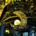 Solar Garden Hanging Moon Lights Outdoor DecorMetal Lanterns Art Decorations for Outside Yard Lawn Patio Wall Fences Driveway TrailUnique Housewarming Gardening Gifts for Women Mom