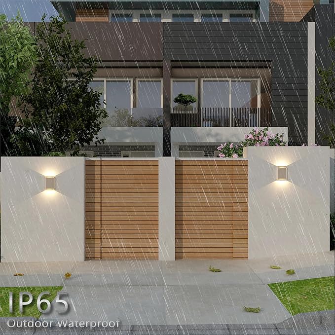 Aluminum Wall Sconces 15.5W LED Waterproof Wall Lights IP65 Outdoor Porch Lamp Up and Down Dimmable Modern Wall Lamps for Bedroom Living Room Garage Yard 3000K… (Champagne)