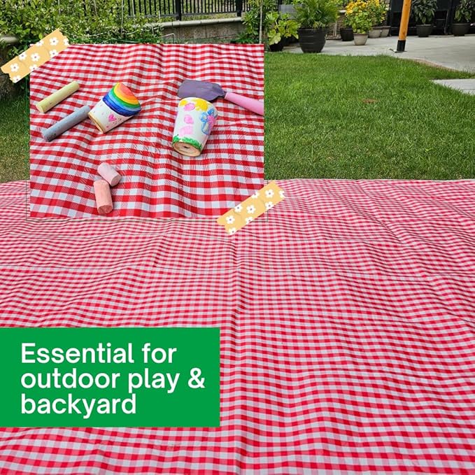 Cute Gingham Picnic Blanket Waterproof Foldable in Large 80x60in and Extra Large 80x80in Portable Compact Beach Blanket Oversized XL Outdoor Mat (Red X-Large)