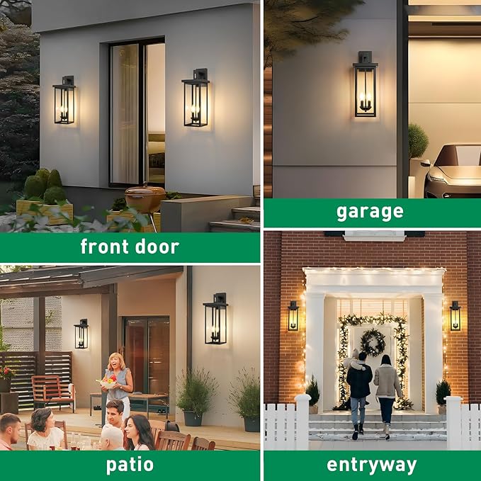 22 Inch Large Black Outdoor Wall Lights Exterior Lighting FixturesOutside Lights for HouseFront Porch LightWaterproof Outdoor Wall Sconce Light Carriage Exterior LightsE12 Base*2