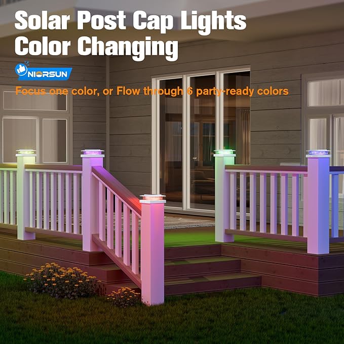 NIORSUN Solar Post Cap Lights Outdoor Waterproof 4x4 Post Solar Lights RGB Color Changing Fence Posts Solars Light for Deck Patio Garden Deco 4x4 Posts Caps Wood Vinyl 5x5 Vinyl 12 Pack (White)