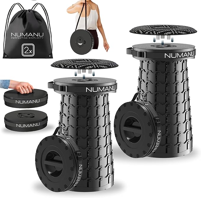 NUMANU 2PACK 2026 Upgraded XXL Collapsible Stool 19.7 1000lbs Max Weight Wider &amp Taller Pop Up Seat Heavy Duty Portable Retractable Folding Chair or Travel Foot Rest Gift for Camping &amp Ou