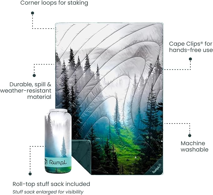 Rumpl Original Puffy Blanket - Warm Water-Resistant Camping Blanket with 100% Recycled Synthetic Insulation 52x75 Original Puffy V2 Olympic Fog