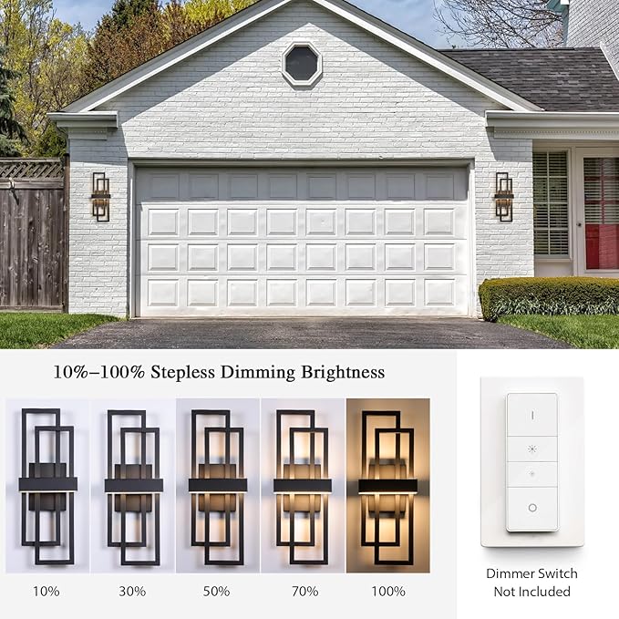 LamQee 25.6 Inch Modern Outdoor Wall Lights Integrated LED 1200LM Large Exterior Lighting Fixture Dual Rectangle Outdoor Sconce Black Metal Wall Mount Porch Light Outside Lamp for House Garage Patio