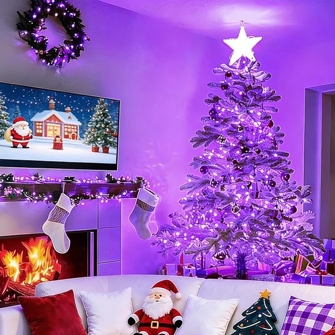 LAMPHOME Purple Christmas String Lights 300 Mini Fairy Lights 63.8ft(2pk of 150L) Set Brown Wire Halloween Holiday Décor for Home Christmas Tree Bedroom Patio Wedding