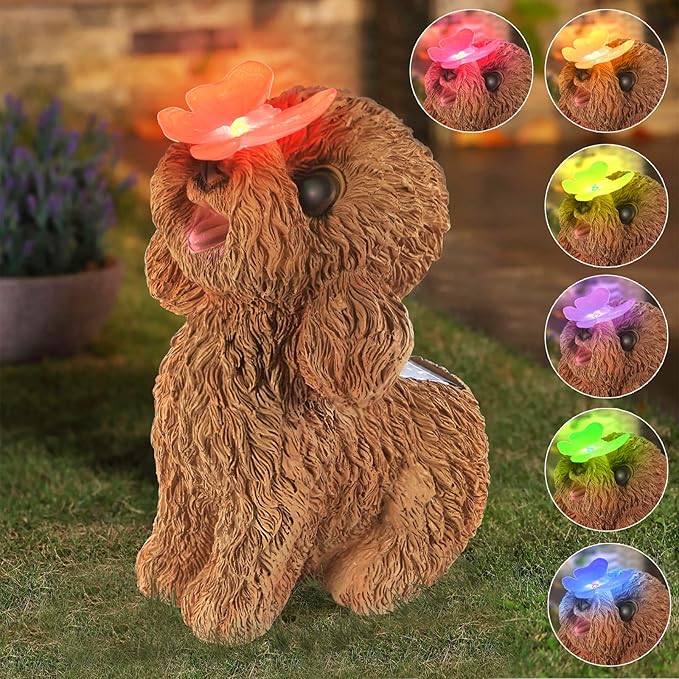 Dog Statues Outdoor Decor Solar Lights Outdoor Statue Garden Decorations Solar Dog Ornaments for Patio Lawn Yard Art Decoration Housewarming Garden Gift