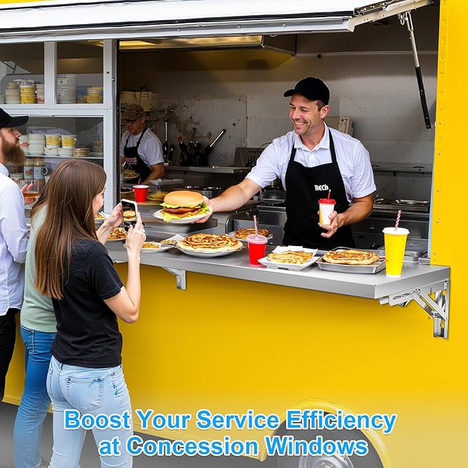 36-Inch Stainless Steel Folding Concession Shelf Wall-Mounted Floating Shelf with 35Kg Load Capacity Commercial Serving Shelf for Kitchen Restaurant Food Truck