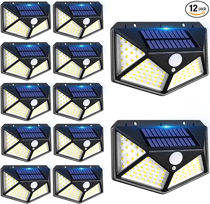 Solar Lights Outdoor 12 Pack Solar Motion Sensor Light Outdoor 3 Modes Solar Powered Security Lights Lumiere Solaire Exterieur IP65 Waterproof 270° Wireless for Yard Garden Deck Fence Garage