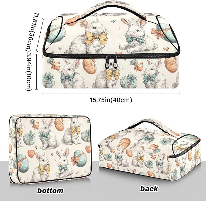 Casserole Carrier Print Cute RabbitInsulated Casserole Carrier for Hot or Cold Food Thermal Lunch Tote for Potluck Parties Picnic Beach Fits 9 x 13 Inches Baking Dish