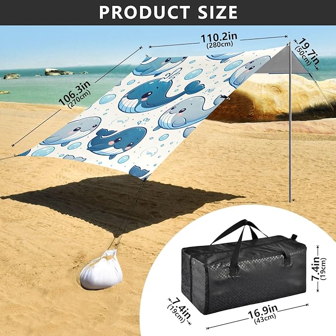 Cartoon Bubbles Cute Whale Camping Sun Shelter Beach Tent Portable Beach Sun Shade Outdoor Canopy for Camping Trips Fishing Picnic