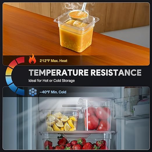 Wilprep 6 Pack Plastic Food Pans with Lids NSF Listed 1/6 Size 6 in Deep Clear Food Storage Containers 2.6 qt Stackable Polycarbonate Commercial Hotel for Fruits Vegetables Beans Corns