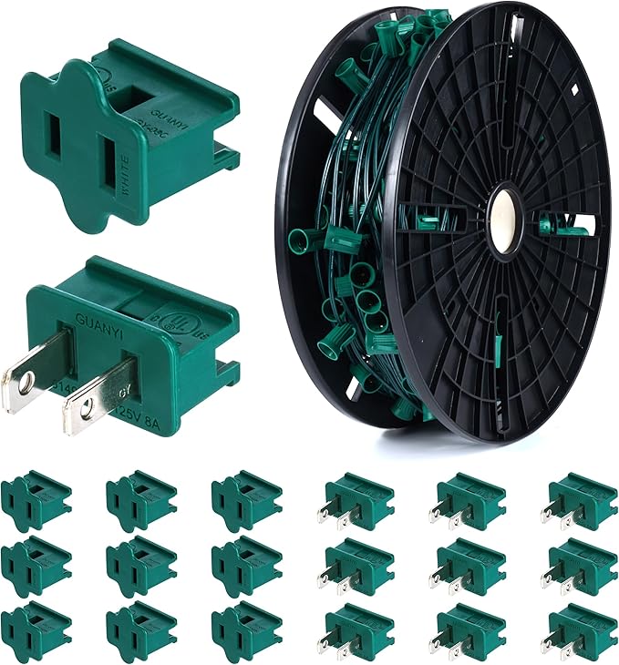 Brightown Commercial 250 FT C9/E17 Christmas Light Sockets Set Spool C9 Outdoor/Indoor String Light Stringer 12 Spacing Green Wire for Wedding Patio Event Party Lighting Decor