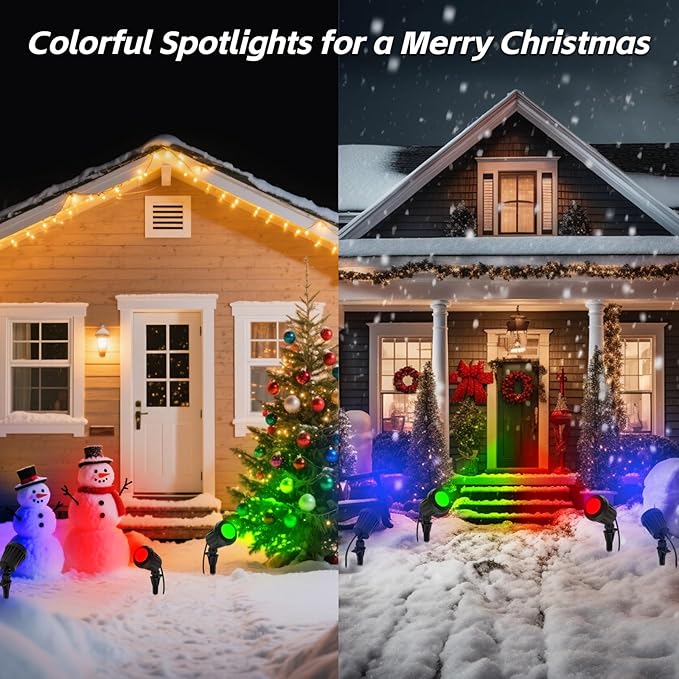 Spotlight Outdoor – 120V Plug-in 2700K Warm White LED Landscape Spot Lights with RGB 3 Lenses for Yard Garden Lawn&ampTree Decor IP67 Waterproof Perfect for Holidays&ampEveryday (4 Pack Black)