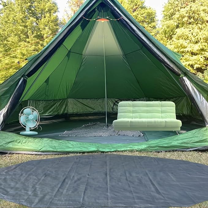 DANCHEL OUTDOOR B1 Portable Yurt with Footprint Waterproof 4-6 Persom Family Camping Bell Tent 300D Oxford Nylon UPF50+ Sun Protection Green 13ft/4m